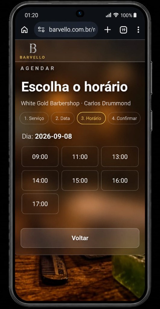 Lista de horários disponíveis no dia escolhido