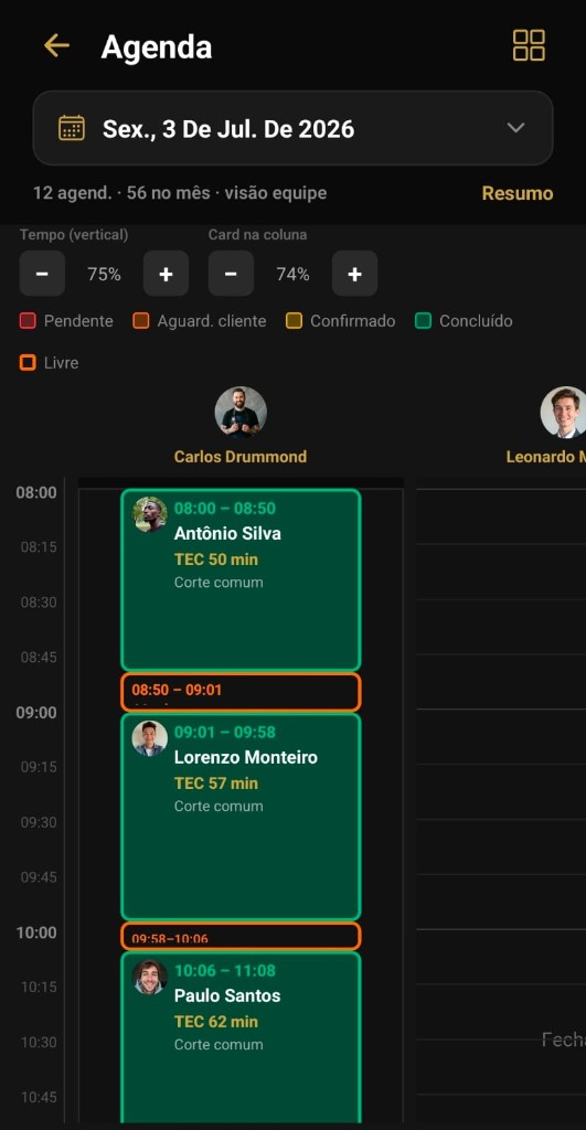 Agenda da equipe no Barvello
