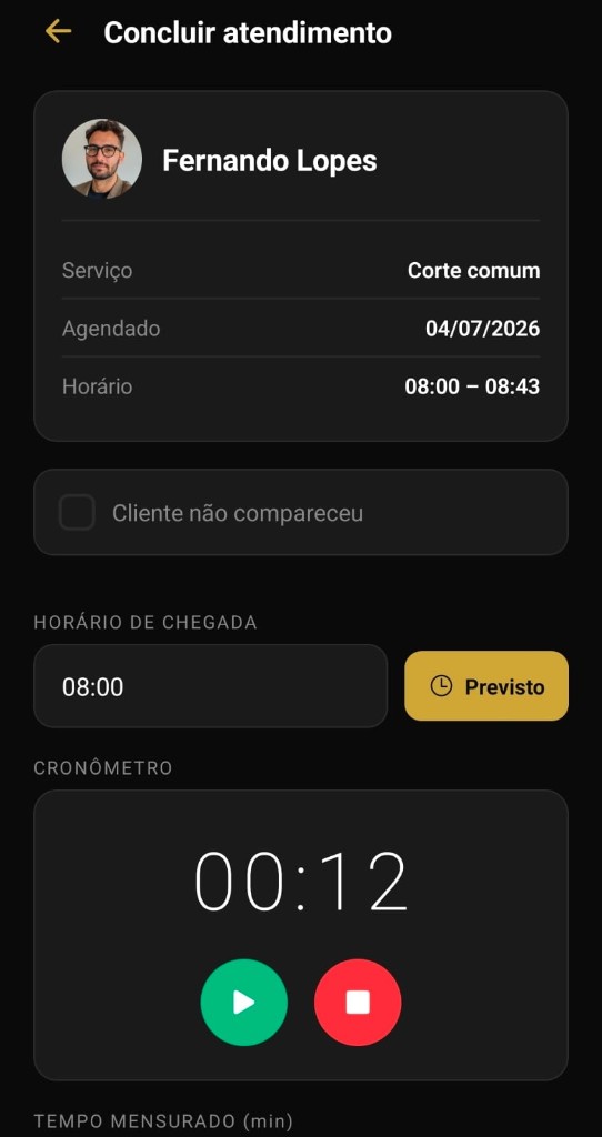 Cronômetro de atendimento no Barvello